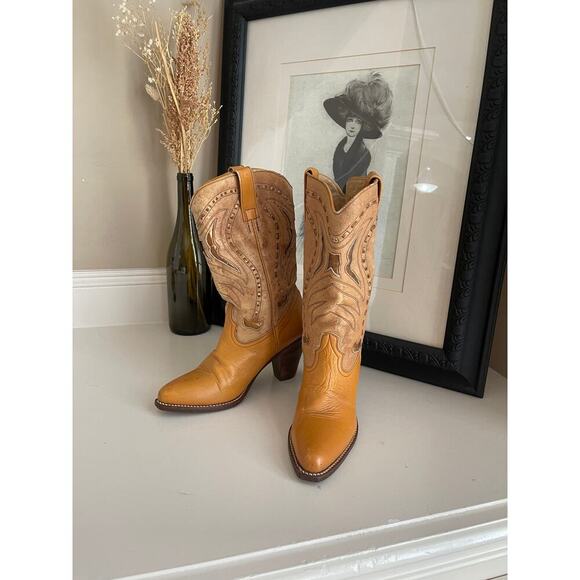 Tecovas Shoes - 42 Street Vintage Cognac Heeled Cowboy Boots - Size 6.5